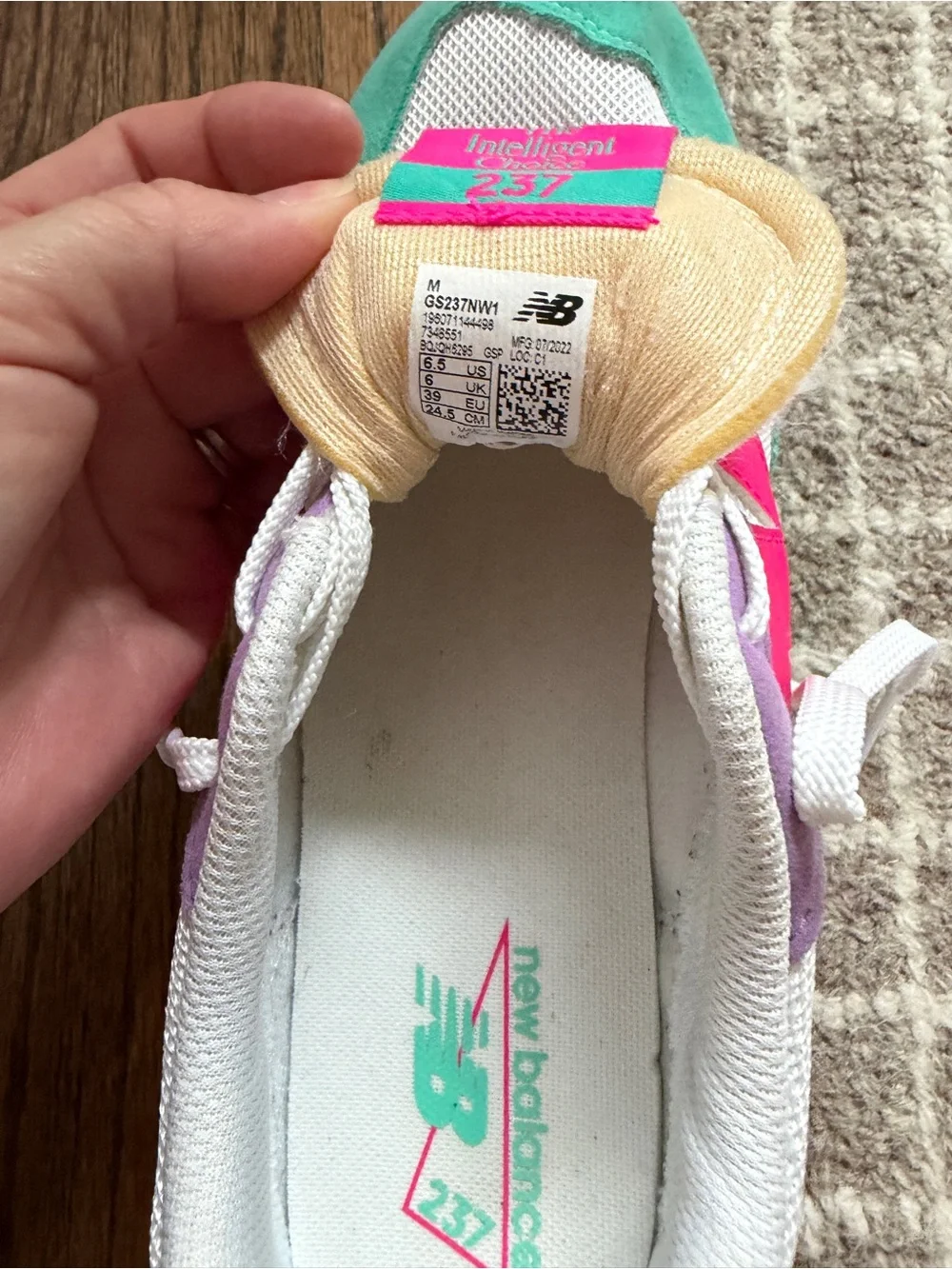 New Balance Kids Sneaker in White, Teal, Purple & Hot Pink